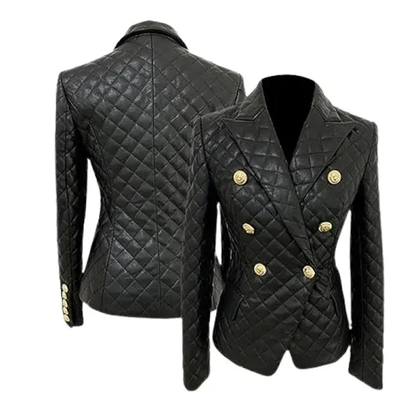 Womens-Black-Diamond-Quilted-Leather-Blazer