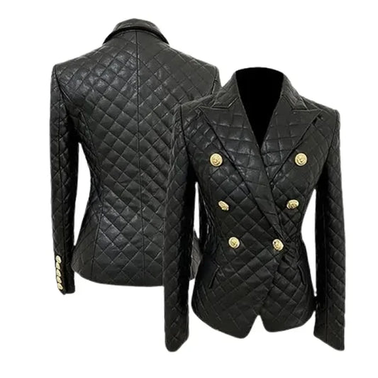 Womens-Black-Diamond-Quilted-Leather-Blazer