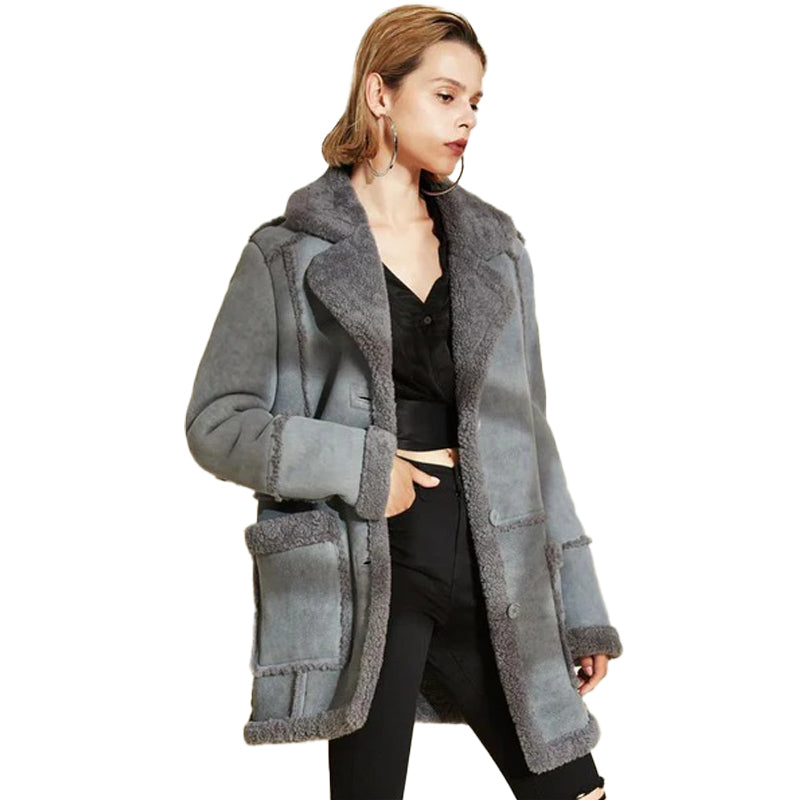 Womens Gray Sheepskin Shearling Jacket Coat