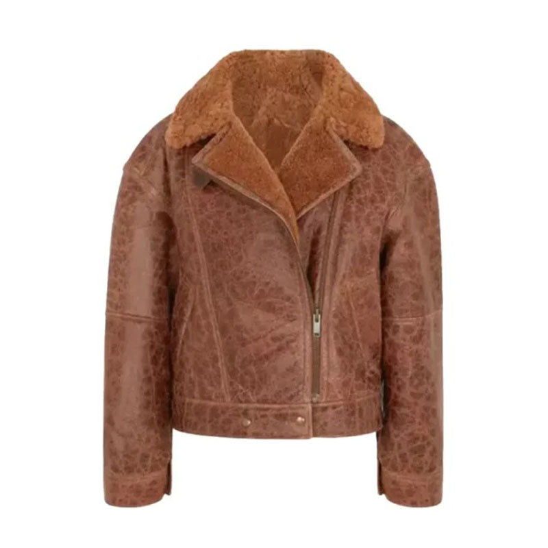 Women’s Brown Cracked Shearling Jacket