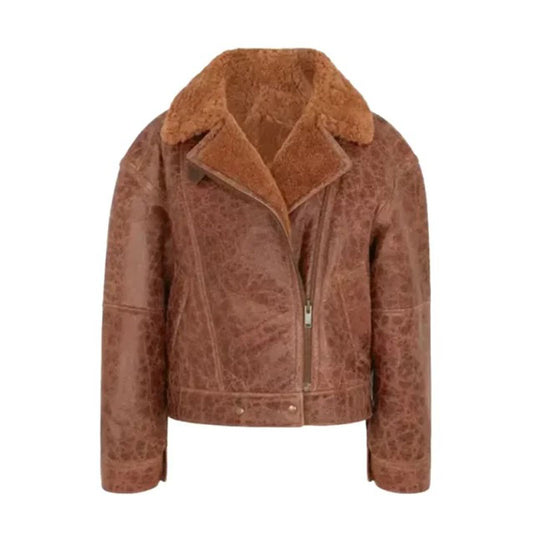 Women’s Brown Cracked Shearling Jacket