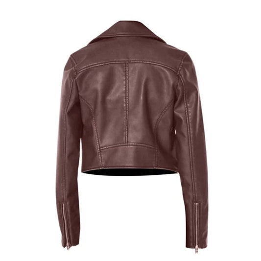 Women Brown Vintage Biker Jacket
