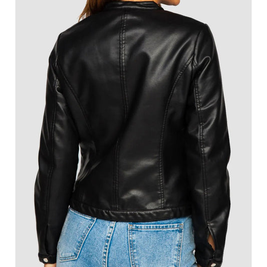 Women’s Cafe Racer Black Leather Jacket