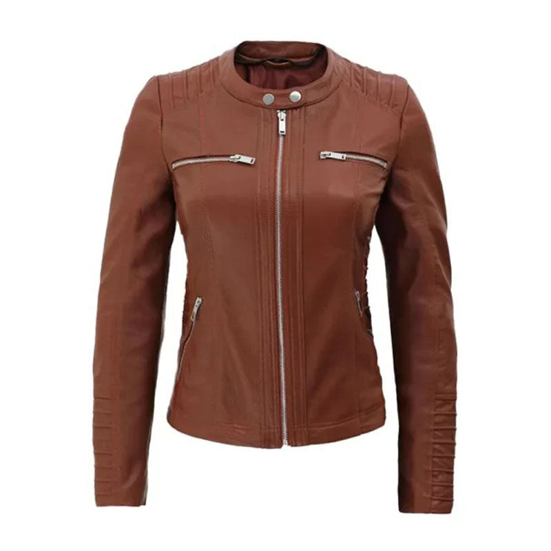Womens Cafe Racer Detachable Leather Hooded Jacket