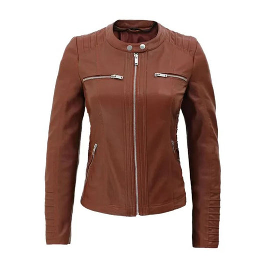 Womens Cafe Racer Detachable Leather Hooded Jacket
