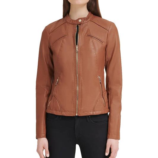 Women's Brown Faux Leather Jacket