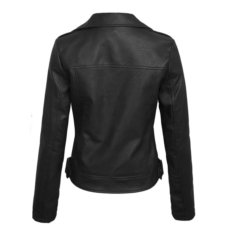 Women’s Faux PU Leather Jacket with Hoodie