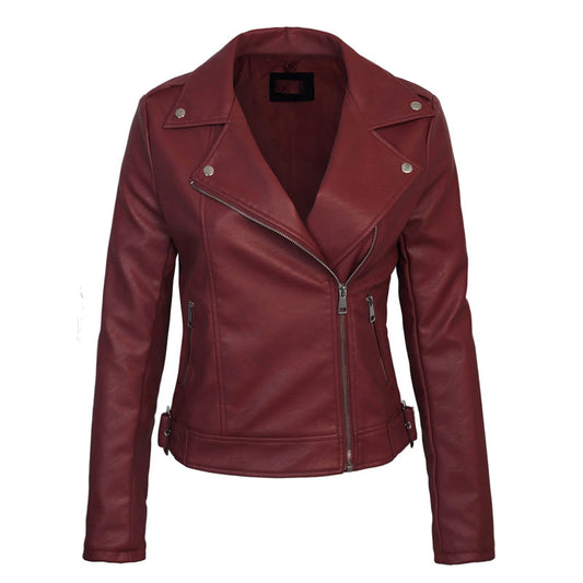 Women’s Faux PU Leather Jacket with Hoodie