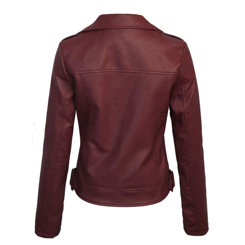 Women’s Faux PU Leather Jacket with Hoodie