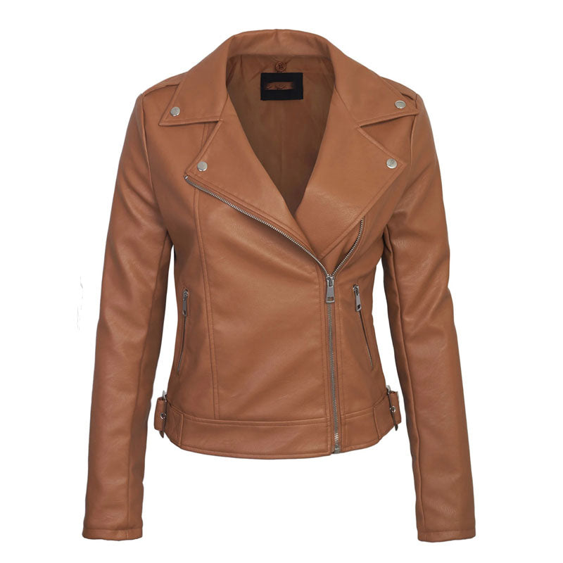 Women’s Faux PU Leather Jacket with Hoodie
