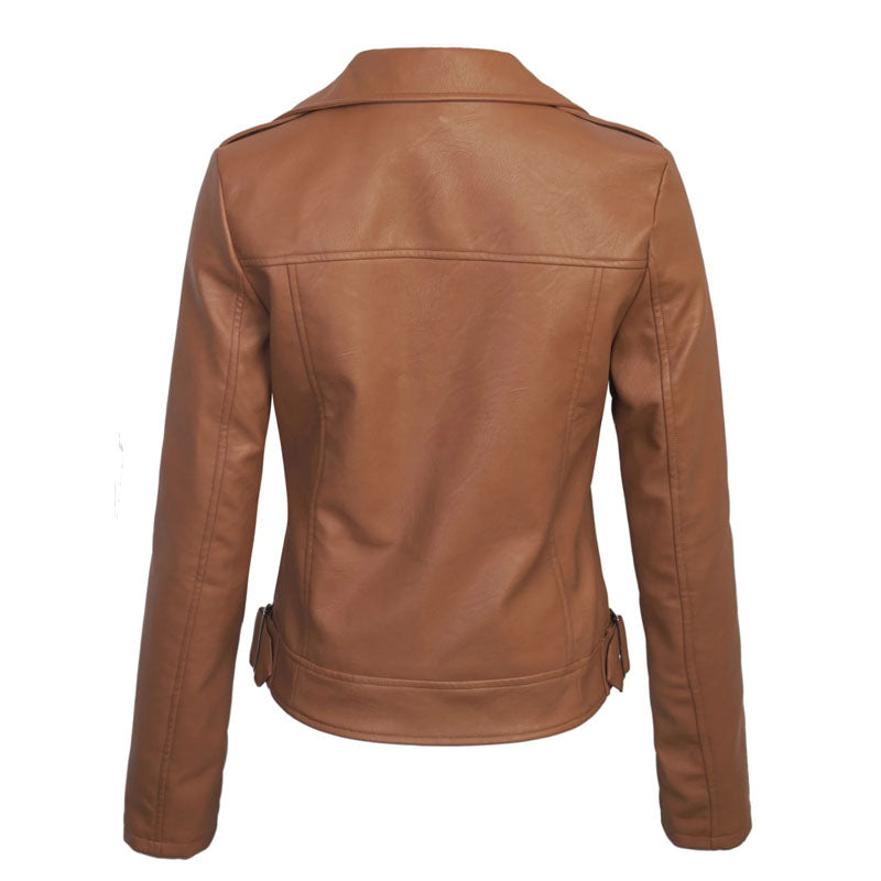 Women’s Faux PU Leather Jacket with Hoodie
