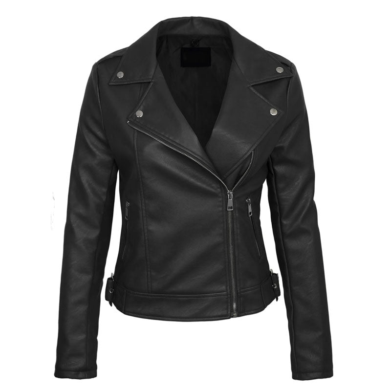 Women’s Faux PU Leather Jacket with Hoodie