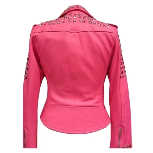 Women’s Golden Studded Biker Leather Jacket