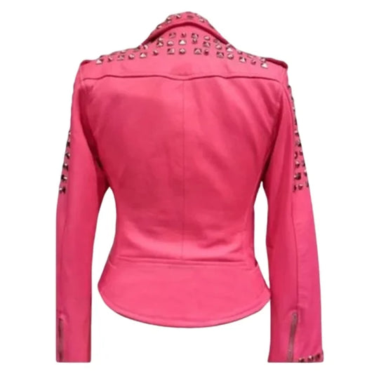 Women’s Golden Studded Biker Leather Jacket