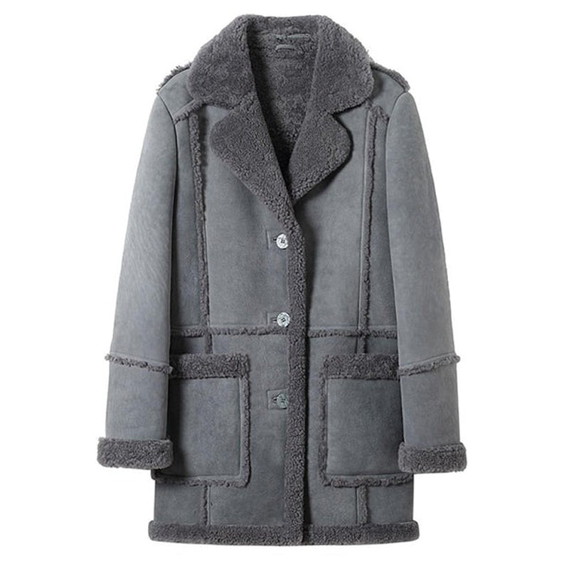 Womens Gray Sheepskin Shearling Jacket Coat