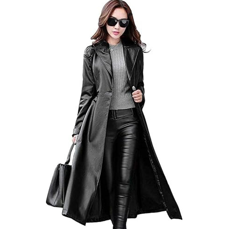 Women’s Lambskin Leather Trench Jacket Over Coat