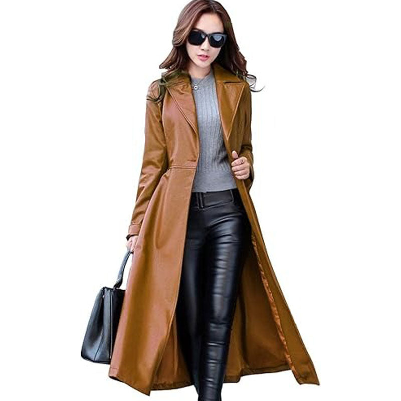 Women’s Lambskin Leather Trench Jacket Over Coat