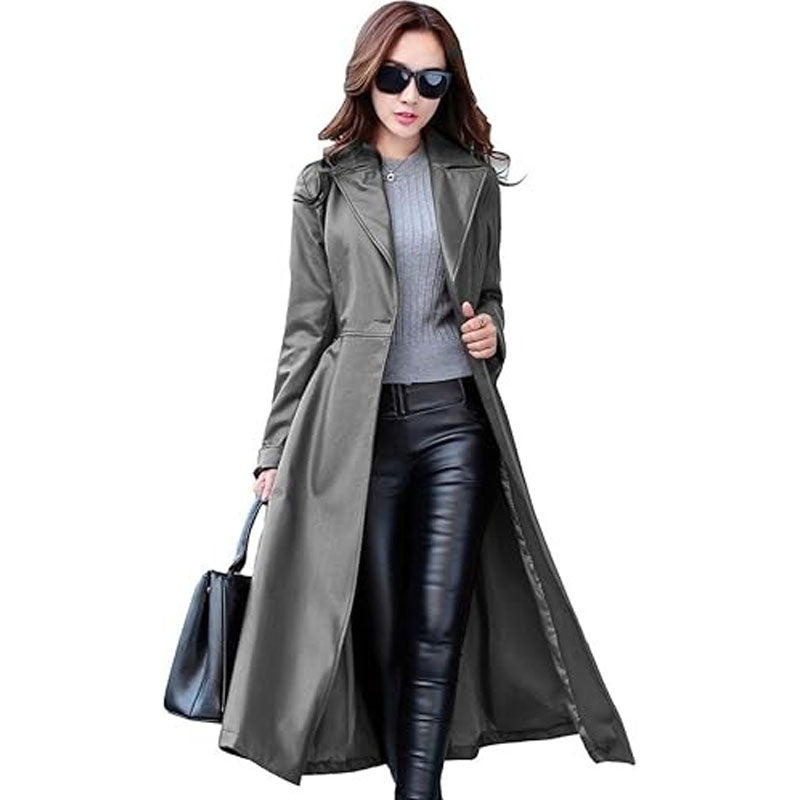 Women’s Lambskin Leather Trench Jacket Over Coat