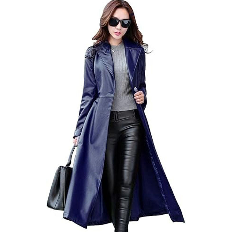 Women’s Lambskin Leather Trench Jacket Over Coat
