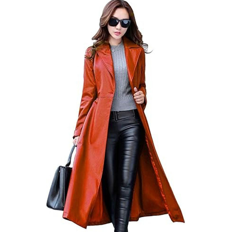 Women’s Lambskin Leather Trench Jacket Over Coat