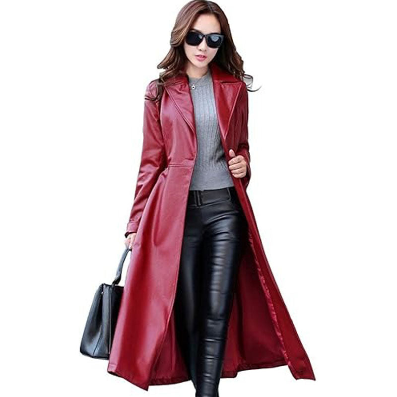 Women's Lambskin Leather Trench Jacket Over Coat