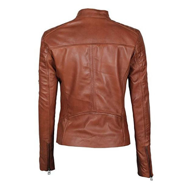 Womens Biker Brown Leather Jacket