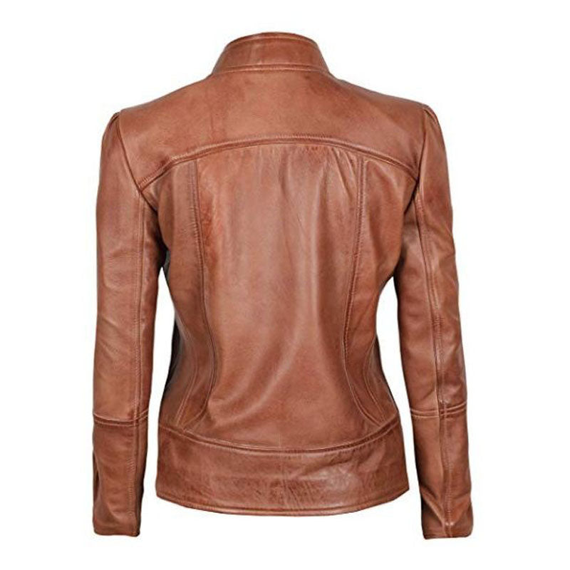 Womens Motorcycle Brown Leather Jacket