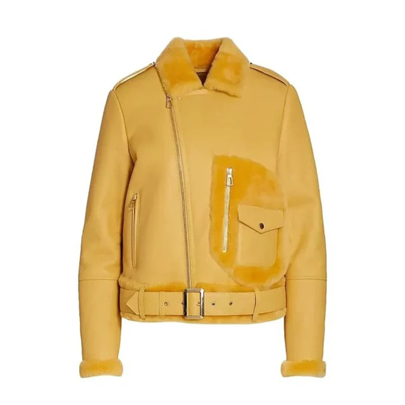 Women’s Orange Shearling Leather Jacket