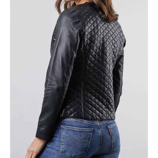 Women’s Quilted Black Leather Jacket
