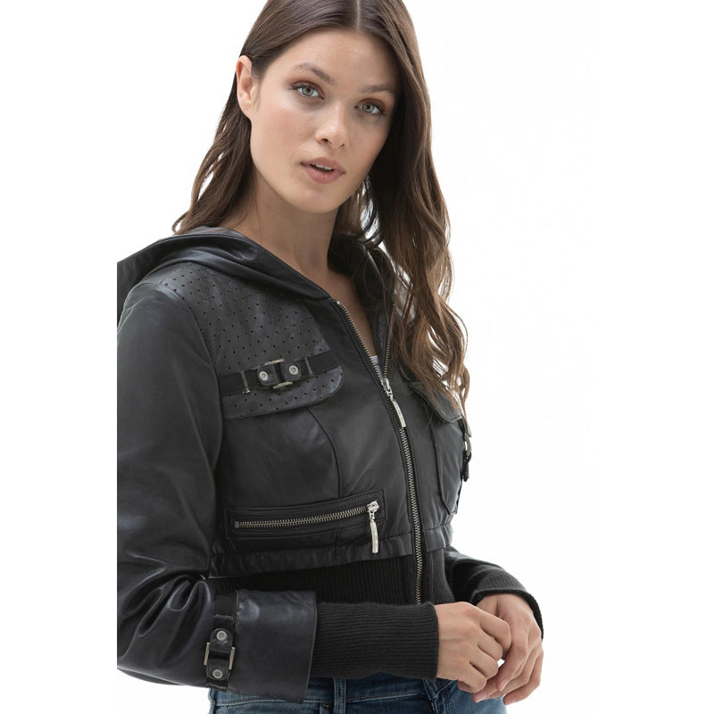 Women’s Real Black Leather Anthracite Jacket