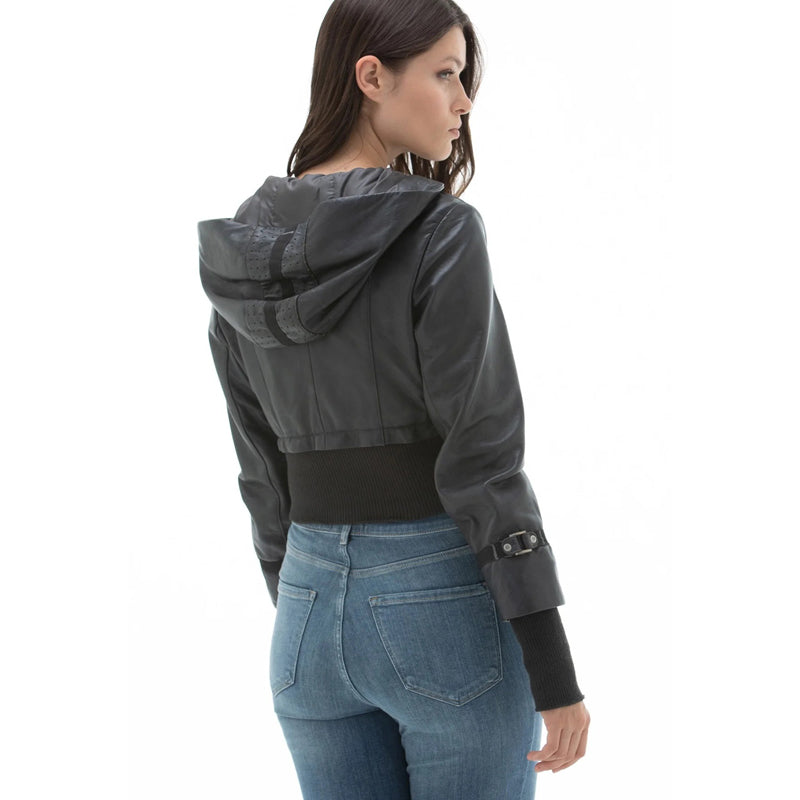 Women’s Real Black Leather Anthracite Jacket