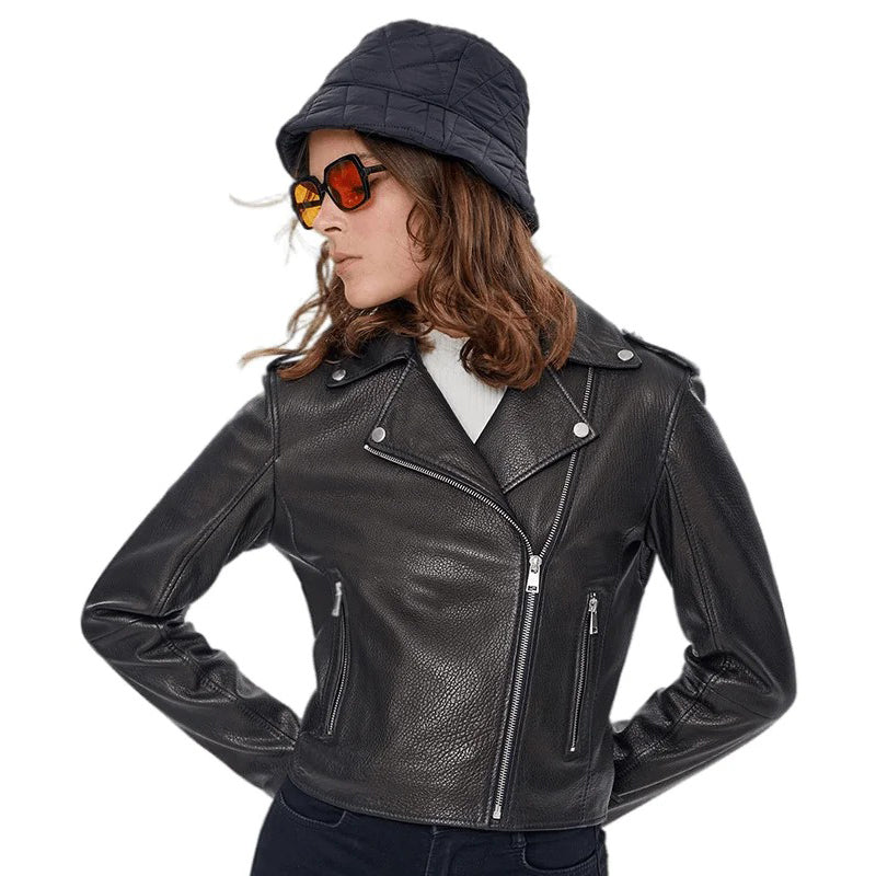 Women’s Real Black Leather Biker Jacket