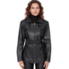 Women’s Real Black Leather Hip Length Coat