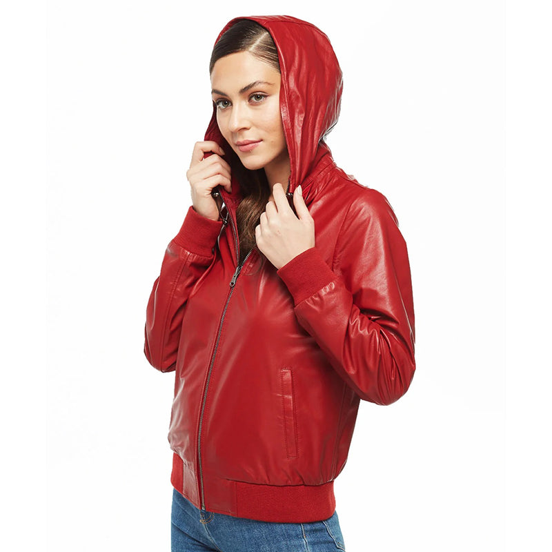 Women’s Real Red Leather Bomber Jacket