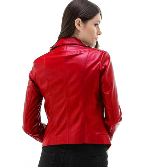 Women’s Real Red Leather Motorcycle Jacket