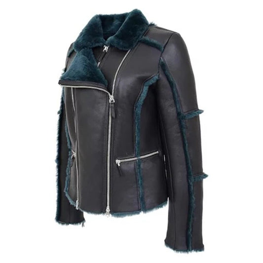 Womens Real Sheepskin Aviator Jacket