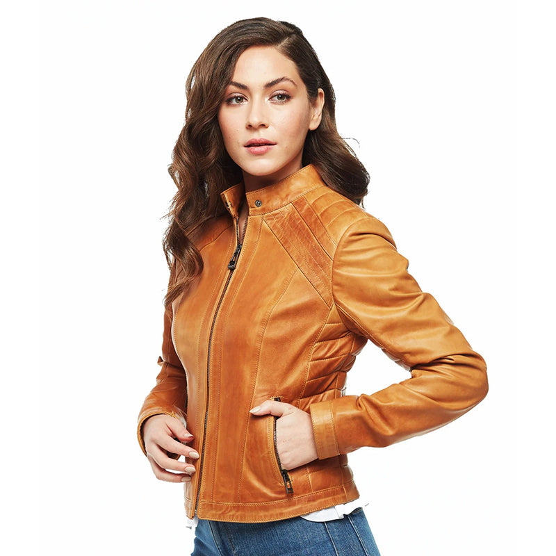 Women’s Real Tan Leather Waxed jacket