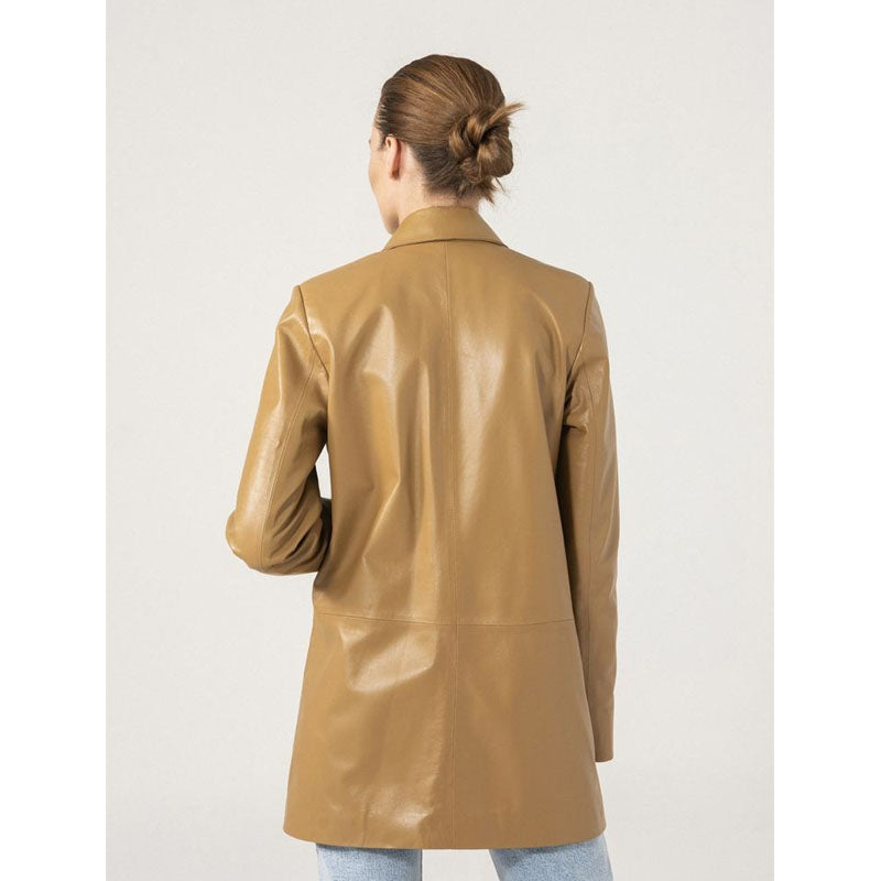 Women’s Sand Double Breasted Leather Blazer