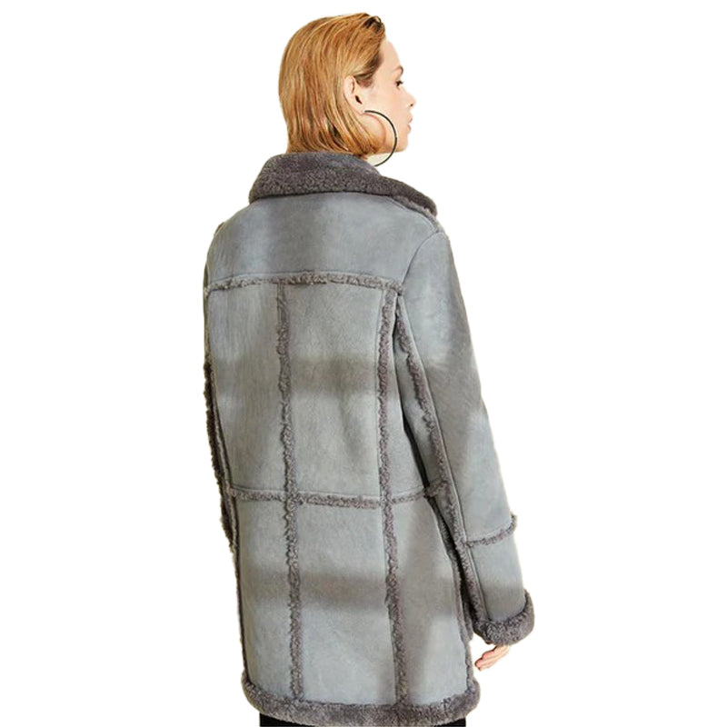 Womens Gray Sheepskin Shearling Jacket Coat