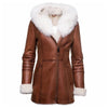 Womens Tan Leather Coat with Fur Hooded