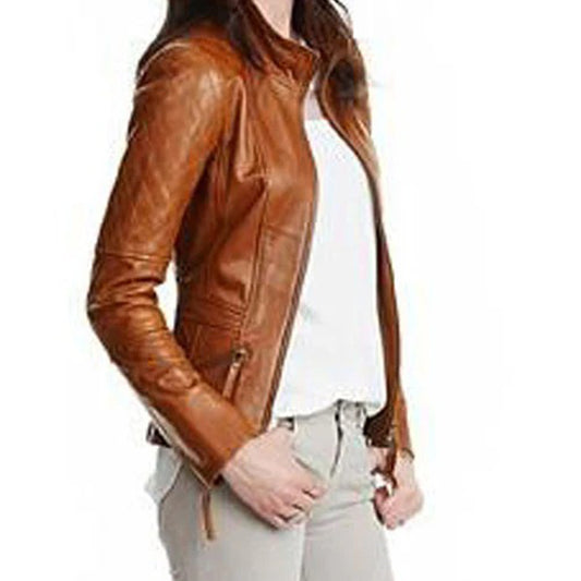 Women’s stylish English Tan leather jacket
