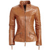 Women's stylish English Tan leather jacket