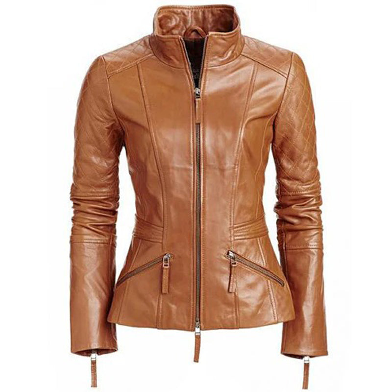 Women's stylish English Tan leather jacket