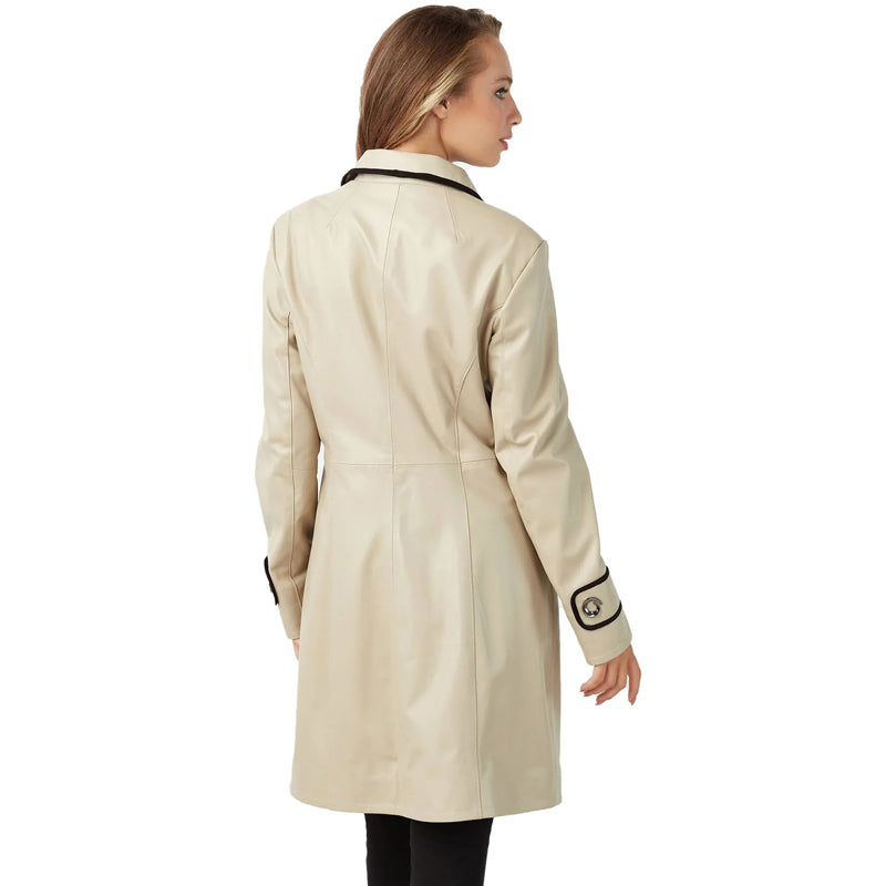 Women’s Real Beige Leather Trench Alaska Coat