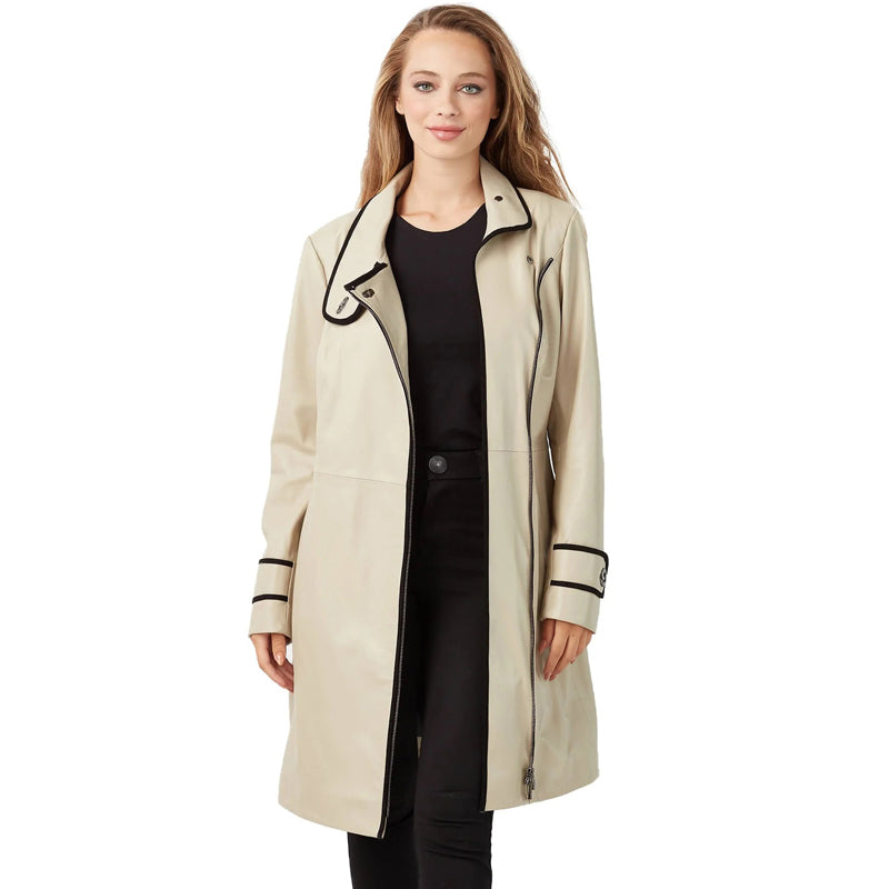 Women’s Real Beige Leather Trench Alaska Coat