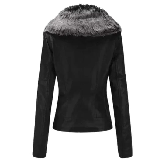 Womens Bellivera Black Leather Fur Jacket