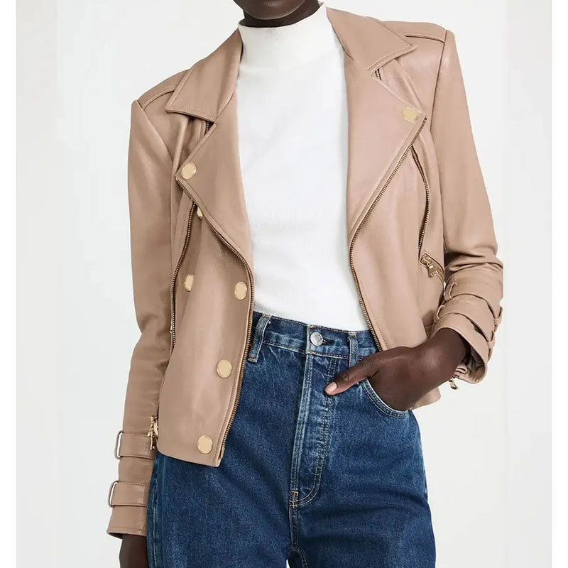 Womens Billie Belted Leather Jacket