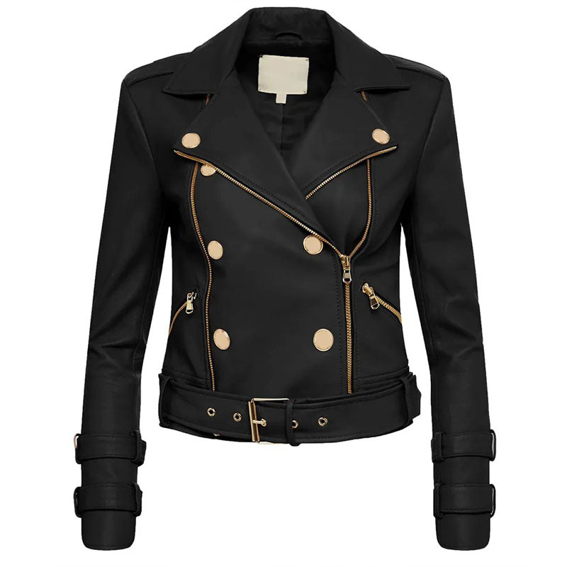 Womens Billie Belted Leather Jacket