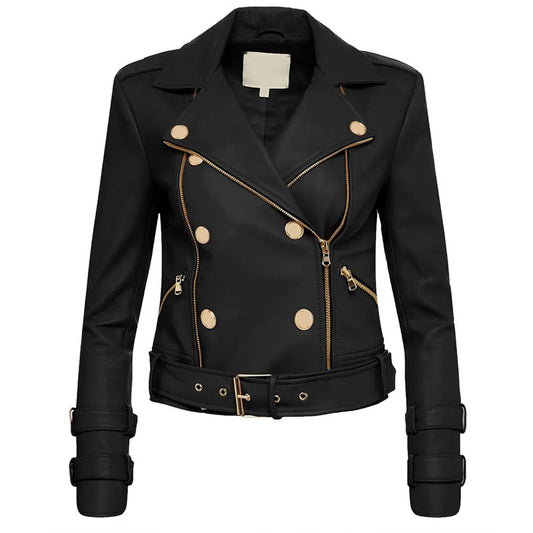 Womens Billie Belted Leather Jacket