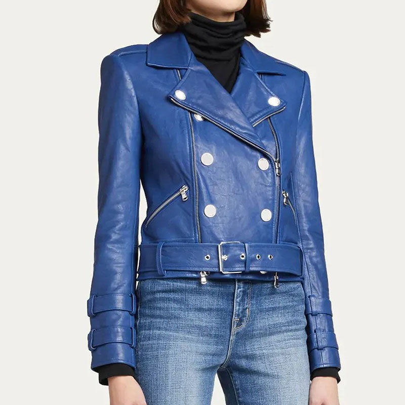 Womens Billie Belted Leather Jacket